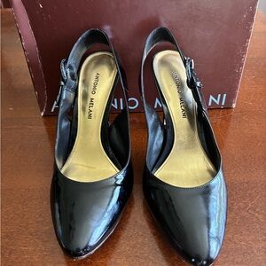 Antonio Melani Black Patent Leather Sling-back Heels Sz 9M